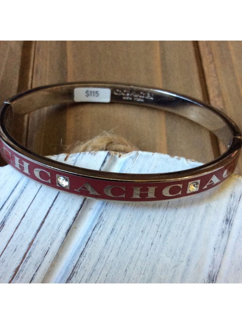 Coach Pave Hinged Enamel Bangle Bracelet NWT